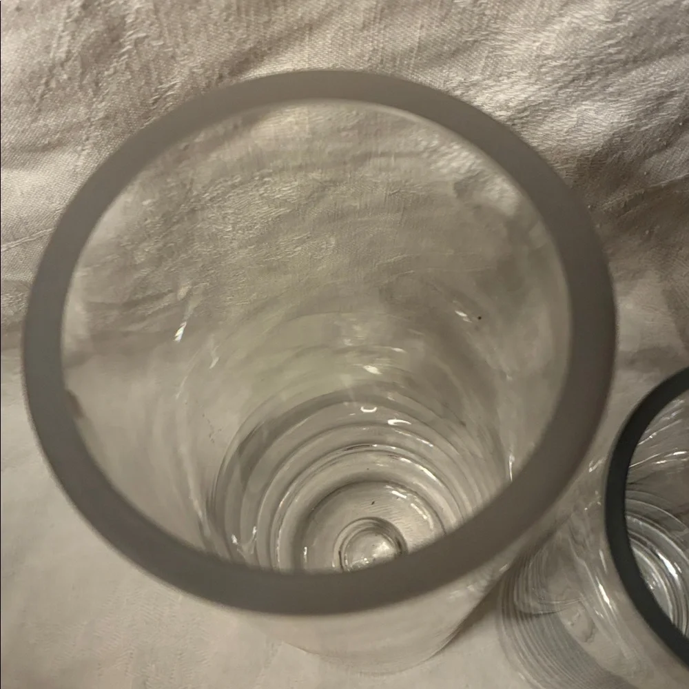 HEAVY Glass Vases W/ Bubble Base Clear Cylindrical Simple Minimalist Set/2